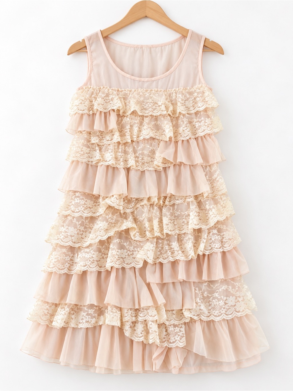 BLVD Collection Women’s Light Peach Lace Ruffle Dress Size M